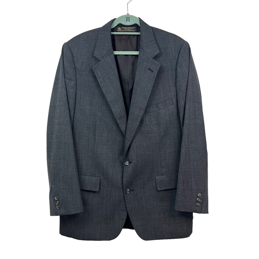 Brooks Brothers Wool Suit Blazer Sport Coat Men Lined Single Vent Gray Size 46L*